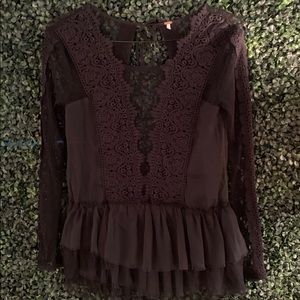 free people black sheer lace long sleeve top